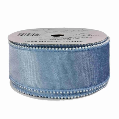 Stuha sametová s drátkem modrá svatební 9.1 m