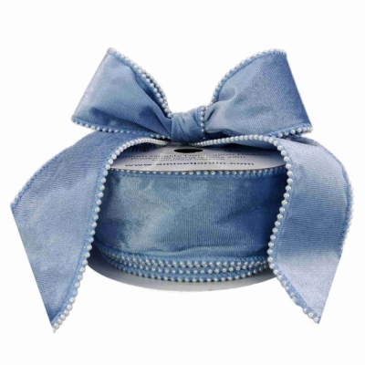 Stuha sametová s drátkem modrá svatební 9.1 m