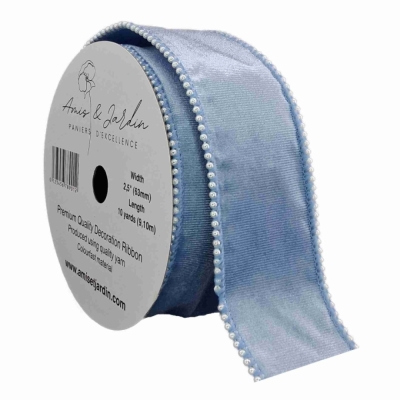 Stuha sametová s drátkem modrá svatební 9.1 m