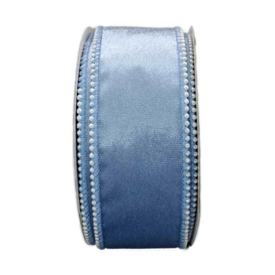 Stuha sametová s drátkem modrá svatební 9.1 m