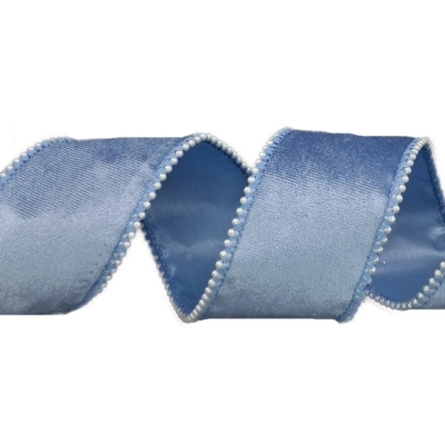 Stuha sametová s drátkem modrá svatební 9.1 m