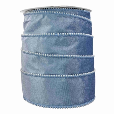 Stuha sametová s drátkem modrá svatební 9.1 m