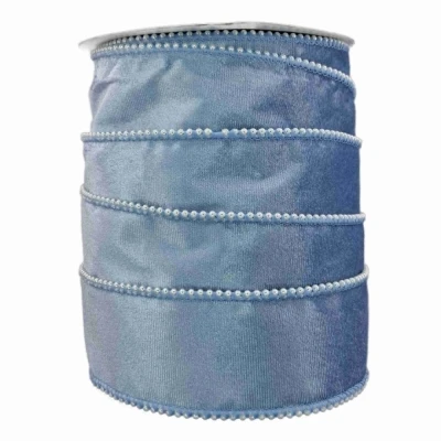 Stuha sametová s drátkem modrá svatební 9.1 m