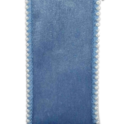 Stuha sametová s drátkem modrá svatební 9.1 m