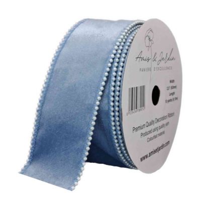 Stuha sametová s drátkem modrá svatební 9.1 m