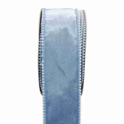 Stuha sametová s drátkem modrá svatební 9.1 m