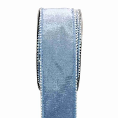 Stuha sametová s drátkem modrá svatební 9.1 m