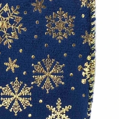 Stuha sametová s drátkem modrá zimní sněhové vločky 9.1 m