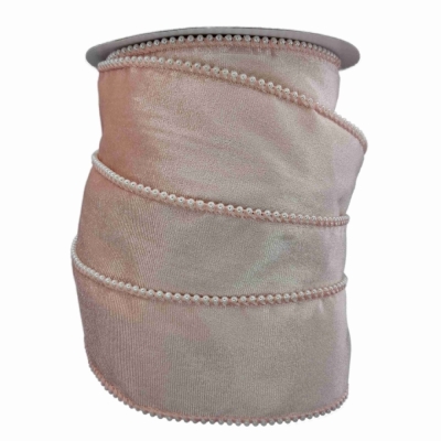 Stuha sametová s drátkem růžová svatební 9.1 m