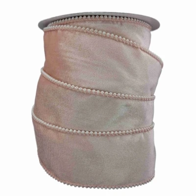 Stuha sametová s drátkem růžová svatební 9.1 m