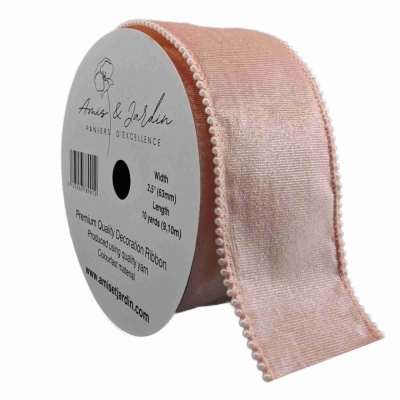 Stuha sametová s drátkem růžová svatební 9.1 m