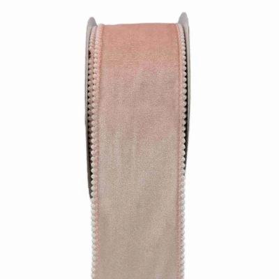 Stuha sametová s drátkem růžová svatební 9.1 m