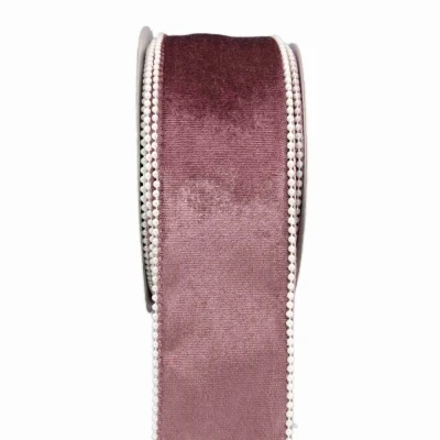 Stuha sametová s drátkem růžová svatební 9.1 m