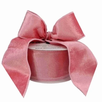 Stuha sametová s drátkem růžová svatební 9.1 m