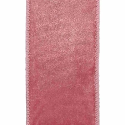 Stuha sametová s drátkem růžová svatební 9.1 m