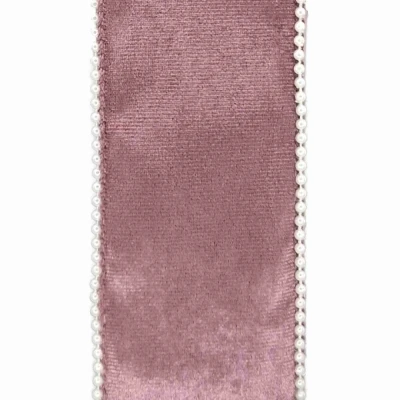 Stuha sametová s drátkem růžová svatební 9.1 m