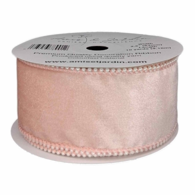 Stuha sametová s drátkem růžová svatební 9.1 m