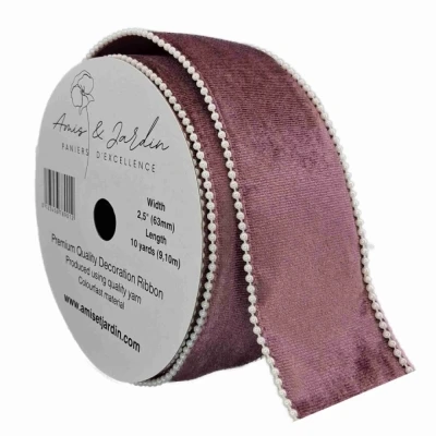 Stuha sametová s drátkem růžová svatební 9.1 m