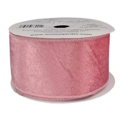 Stuha sametová s drátkem růžová svatební 9.1 m