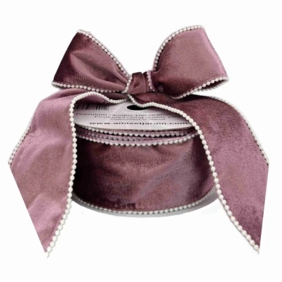 Stuha sametová s drátkem růžová svatební 9.1 m