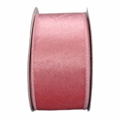 Stuha sametová s drátkem růžová svatební 9.1 m