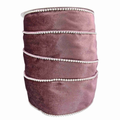 Stuha sametová s drátkem růžová svatební 9.1 m