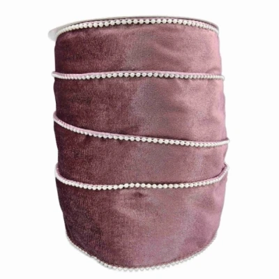 Stuha sametová s drátkem růžová svatební 9.1 m