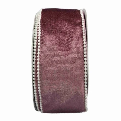 Stuha sametová s drátkem růžová svatební 9.1 m