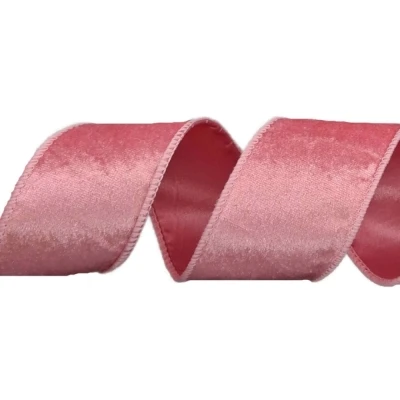 Stuha sametová s drátkem růžová svatební 9.1 m