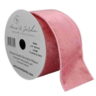 Stuha sametová s drátkem růžová svatební 9.1 m