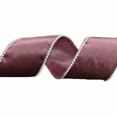 Stuha sametová s drátkem růžová svatební 9.1 m