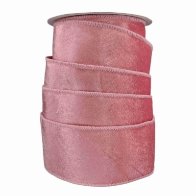 Stuha sametová s drátkem růžová svatební 9.1 m