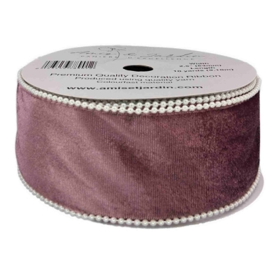 Stuha sametová s drátkem růžová svatební 9.1 m