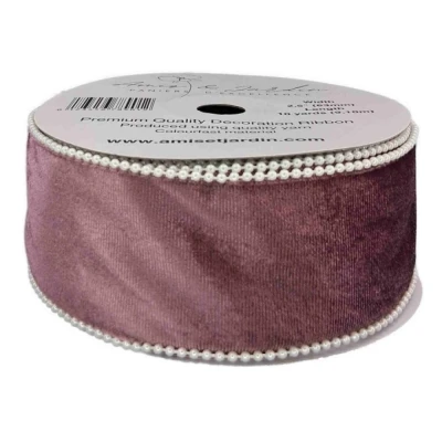 Stuha sametová s drátkem růžová svatební 9.1 m