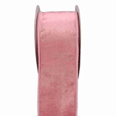 Stuha sametová s drátkem růžová svatební 9.1 m