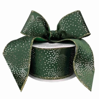 Stuha sametová s drátkem zelená vánoční hvězdy 9.1 m