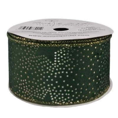 Stuha sametová s drátkem zelená vánoční hvězdy 9.1 m