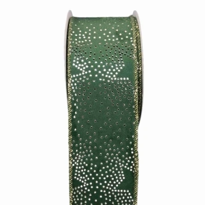 Stuha sametová s drátkem zelená vánoční hvězdy 9.1 m