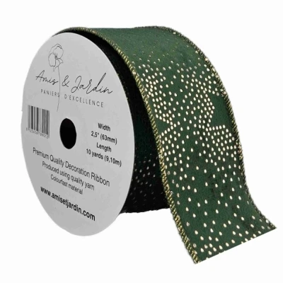 Stuha sametová s drátkem zelená vánoční hvězdy 9.1 m