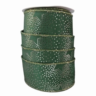 Stuha sametová s drátkem zelená vánoční hvězdy 9.1 m