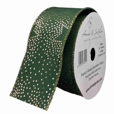 Stuha sametová s drátkem zelená vánoční hvězdy 9.1 m