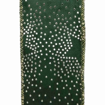 Stuha sametová s drátkem zelená vánoční hvězdy 9.1 m