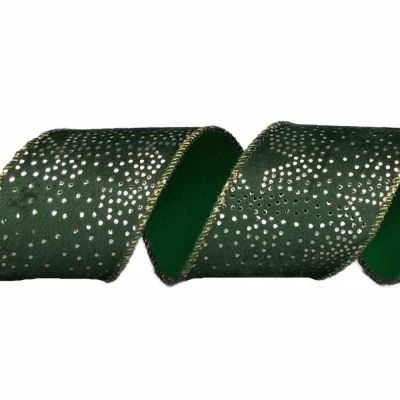 Stuha sametová s drátkem zelená vánoční hvězdy 9.1 m