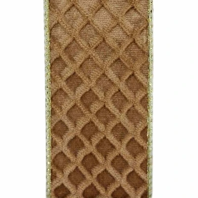 Stuha sametová s drátkem zlatá geometrie 9.1 m