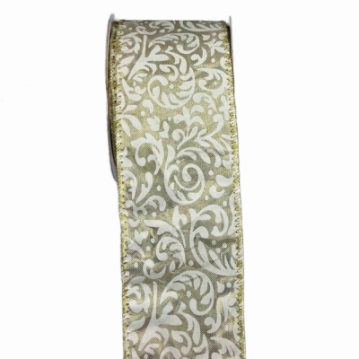 Stuha saténová s drátkem béžová ornamenty 9.1 m