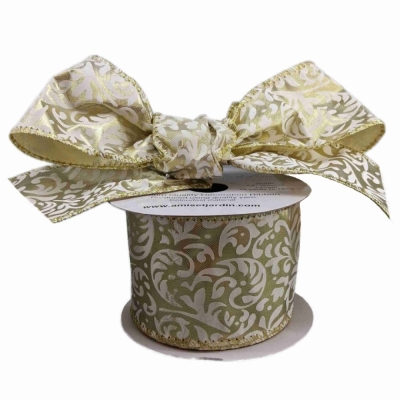 Stuha saténová s drátkem béžová ornamenty 9.1 m