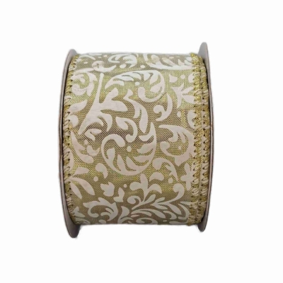 Stuha saténová s drátkem béžová ornamenty 9.1 m