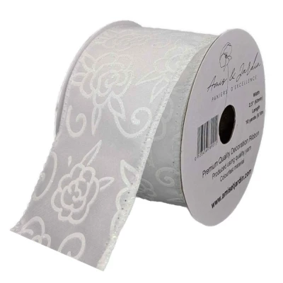 Stuha saténová s drátkem bílá svatební květy 9.1 m