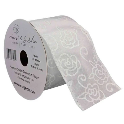 Stuha saténová s drátkem bílá svatební květy 9.1 m