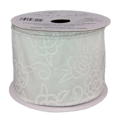 Stuha saténová s drátkem bílá svatební květy 9.1 m